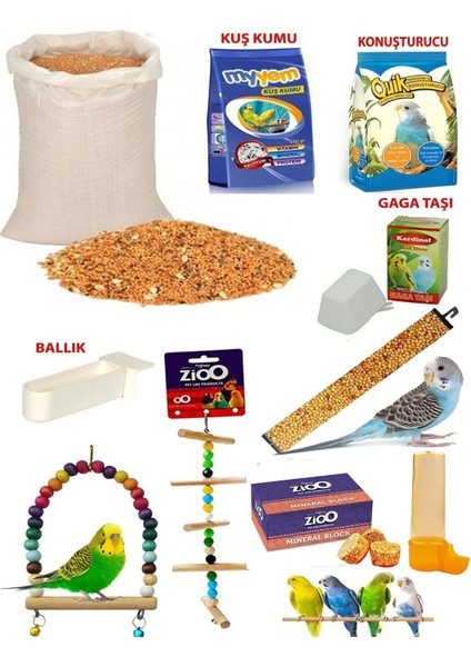 Muhabbet Kuşu Yem Sağlık ve Oyuncak Seti Yem Seti 10'lu