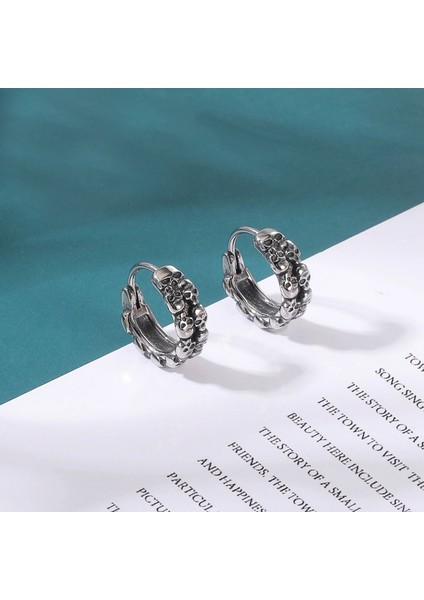 Vintage Çift Şerit Kurukafalı Gotik Geçirmeli Halka 316L Erkek Çelik Küpe (Çift) fiyatları