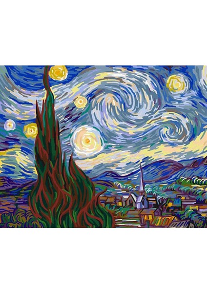 Gogh Yıldızlı Geceler Sayılarla Boyama Seti 60X75 Tuvale Gerili