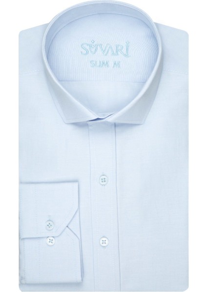 Slim Fit Düz Buz Mavi Erkek Gömlek