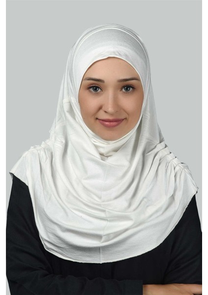 Hazır Türban Büzgülü Pileli Pratik Eşarp Tesettür Hijab - Namaz Örtüsü - Ekru