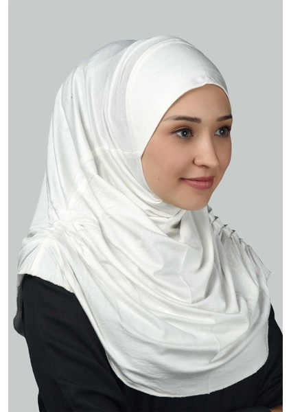 Hazır Türban Büzgülü Pileli Pratik Eşarp Tesettür Hijab - Namaz Örtüsü - Ekru