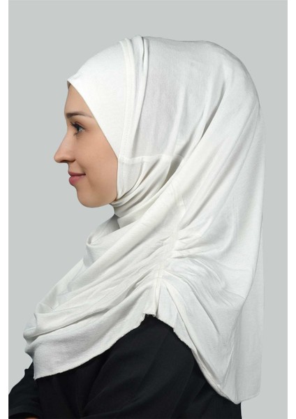 Hazır Türban Büzgülü Pileli Pratik Eşarp Tesettür Hijab - Namaz Örtüsü - Ekru