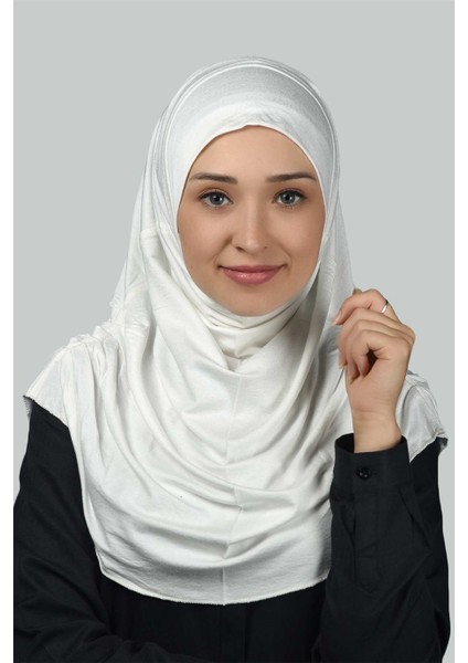 Hazır Türban Büzgülü Pileli Pratik Eşarp Tesettür Hijab - Namaz Örtüsü - Ekru