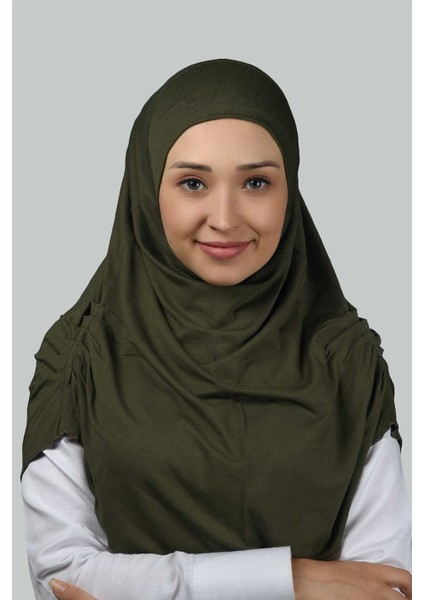 Hazır Türban Büzgülü Pileli Pratik Eşarp Tesettür Hijab - Namaz Örtüsü - Haki