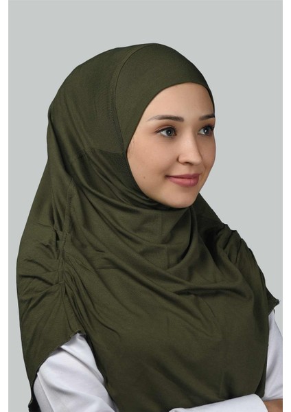 Hazır Türban Büzgülü Pileli Pratik Eşarp Tesettür Hijab - Namaz Örtüsü - Haki