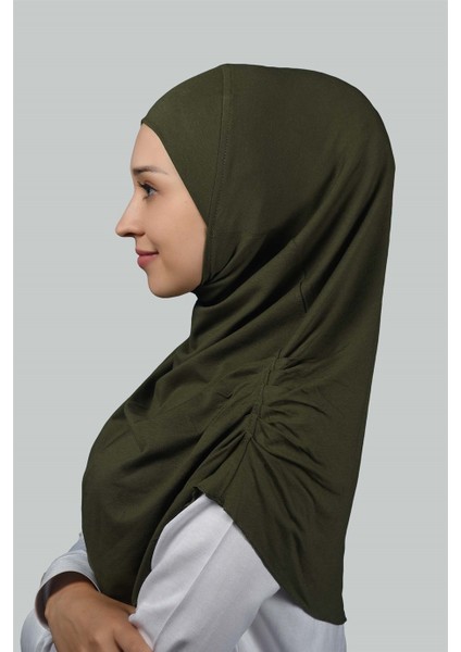 Hazır Türban Büzgülü Pileli Pratik Eşarp Tesettür Hijab - Namaz Örtüsü - Haki
