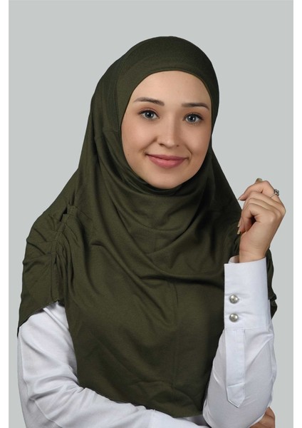 Hazır Türban Büzgülü Pileli Pratik Eşarp Tesettür Hijab - Namaz Örtüsü - Haki