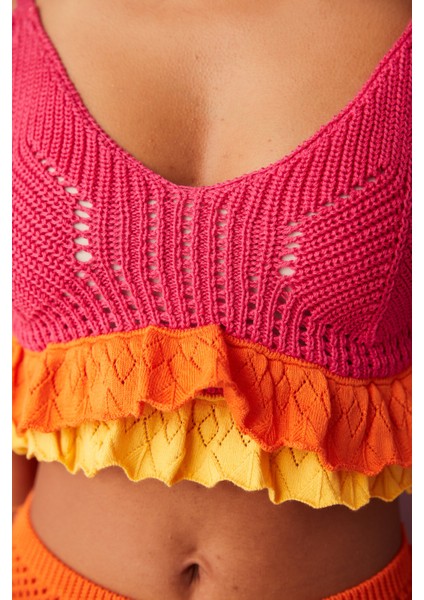Çok Renkli Frida Triko Bralet Bikini Üstü