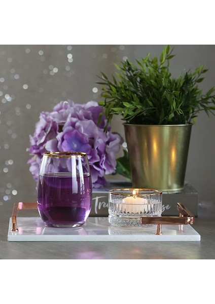 Mermer Beyaz Rose Gold L Dizayn 30 x 20 cm Tepsi