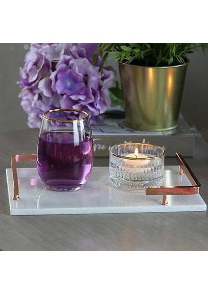 Mermer Beyaz Rose Gold L Dizayn 30 x 20 cm Tepsi modelleri