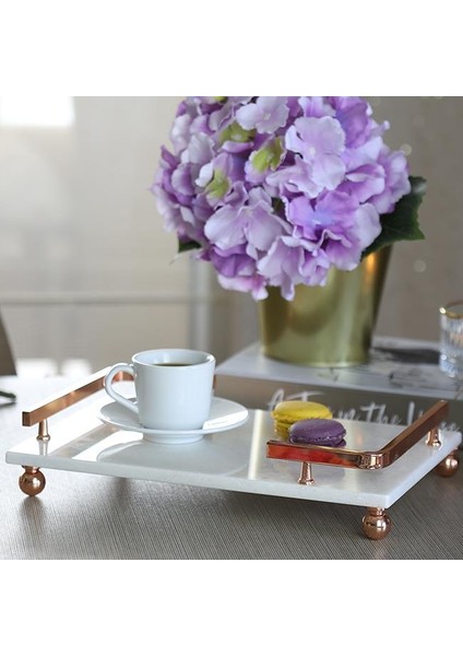Mermer Beyaz Rose Gold Boncuk Ayak L Dizayn 30 x 20 cm Tepsi fiyatları