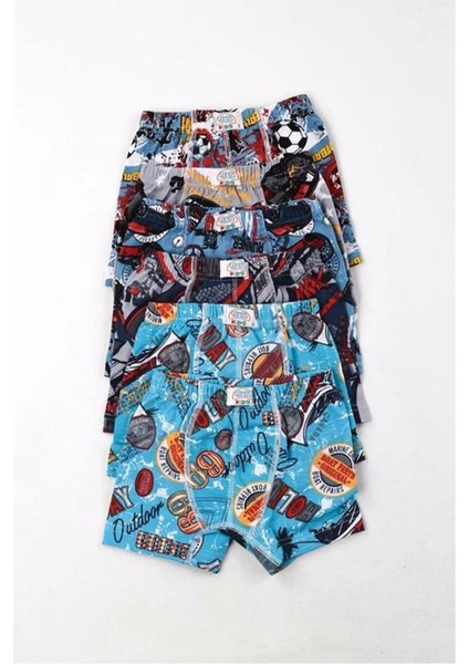 Erkek Çocuk Likralı Emprime Desenli Boxer 3089 - 6 Adet