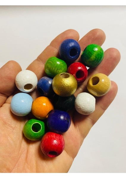 20 mm Karışık Renkli Ahşap Boncuk - 40 Adet