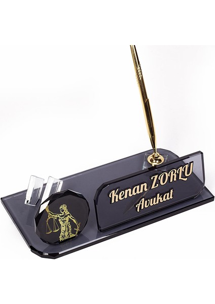 Avukata Kristal Isimlik Themis Adalet Logolu Masa Isimliği