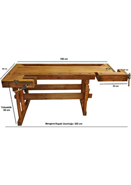 Iki Mengeneli Hobi Ahşap Oyma Marangoz Çalışma Tezgahı 190CM