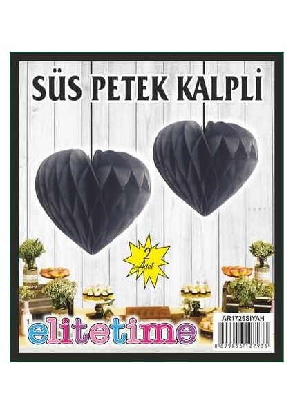 Süs Ponpon Kalpli Siyah 2'li Set 1 Paket