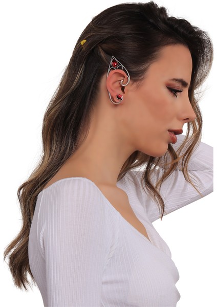 Kadın Antik Gümüş Kaplama Çivili Model Kırmızı Kristal Kesme Taşlı Ear Cuff Sağ Kulak Küpe modelleri