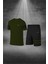 Erkek Haki Dri-Fit Kumaş Baskısız Yuvarlak Yaka Kısa Kol Tişört Şort Alt Üst Spor Takım (S-3xl) 1