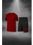 Erkek Bordo Dri-Fit Kumaş Baskısız Günlük Rahat Tişört Şort Spor Takım Seti (S-3xl) 1