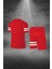 Erkek Kırmızı Dri-Fit Kumaş Baskısız Yuvarlak Yaka Kısa Kol Tişört Şort Alt Üst Takımı (S-3xl) 4