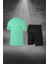 Erkek Su Yeşili Dri-Fit Kumaş Cepli Düz Kısa Kol Konforlu Rahat Tişört Şort Alt Üst Spor Seti (S-3xl) 4