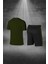 Erkek Haki Dri-Fit Kumaş Yürüyüş ve Koşu Için Konforlu Cepli Sıfır Yaka Tişört Şort Ikili Alt Üst Seti (S-3xl) 4