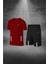Erkek Bordo Dri-Fit Kumaş Günlük Rahat Kısa Kol Tişört Şort Spor Takım Seti (S-3xl) 1