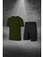 Erkek Haki Dri-Fit Kumaş Yürüyüş ve Koşu Için Baskısız Günlük Tişört Şort Takımı (S-3xl) 1