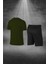Erkek Haki Dri-Fit Kumaş Yürüyüş ve Koşu Için Baskısız Günlük Tişört Şort Takımı (S-3xl) 4