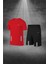 Büyük Beden Erkek Kırmızı Dri-Fit Kumaş Cepli Sporcu Rahat Konforlu Tişört Şort Alt Üst Ikili Takım (4XL-10XL) 1