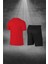 Büyük Beden Erkek Kırmızı Dri-Fit Kumaş Cepli Sporcu Rahat Konforlu Tişört Şort Alt Üst Ikili Takım (4XL-10XL) 4