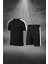 Erkek Siyah Dri-Fit Kumaş Baskısız Yuvarlak Yaka Kısa Kol Tişört Şort Alt Üst Takımı (S-3xl) 1