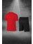 Büyük Beden Erkek Kırmızı Dri-Fit Kumaş Cepli Baskısız Sıfır Yaka Kısa Kol Alt Üst Takım Tişört Şort Seti (4XL-10XL) 4