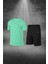 Büyük Beden Erkek Su Yeşili Dri-Fit Kumaş Cepli Düz Kısa Kol Konforlu Tişört Şort Alt Üst Ikili Takım Seti (4XL-10XL) 1
