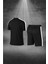 Erkek Siyah Dri-Fit Kumaş Baskısız Yuvarlak Yaka Kısa Kol Tişört Şort Alt Üst Takımı (S-3xl) 4