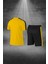 Oversize Erkek Sarı Dri-Fit Kumaş Düz Kısa Kol Konforlu Tişört Şort Alt Üst Ikili Takım Seti (4XL-10XL) 4