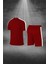 Büyük Beden Erkek Bordo Dri-Fit Kumaş Spor Için Konforlu Cepli Kısa Kol Tişört Şort Ikili Takım (4XL-10XL) 4