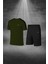 Büyük Beden Erkek Haki Dri-Fit Kumaş Yürüyüş ve Koşu Için Konforlu Cepli Sıfır Yaka Tişört Şort Ikili Alt Üst Set (4XL-10XL) 1