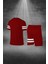 Büyük Beden Erkek Bordo Dri-Fit Kumaş Baskısız Günlük Rahat Tişört Şort Spor Takım Seti (4XL-10XL) 4