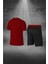Battal Beden Erkek Bordo Dri-Fit Kumaş Cepli Baskısız Bisiklet Yaka Tişört Şort Sporcu Alt Üst Takım (4XL-10XL) 4