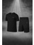Oversize Erkek Siyah Dri-Fit Kumaş Baskısız Yuvarlak Yaka Kısa Kol Tişört Şort Alt Üst Takım (4XL-10XL) 1