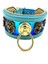 Turkuaz-Lacivert Aslan Başlı Pirinç Halkalı Deri Köpek Tasması 1