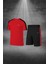 Büyük Beden Erkek Kırmızı Dri-Fit Kumaş Baskısız Bisiklet Yaka Kısa Kol Konforlu Alt Üst Takım Şort Tişört Seti (4XL-10XL) 1