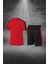 Büyük Beden Erkek Kırmızı Dri-Fit Kumaş Baskısız Bisiklet Yaka Kısa Kol Konforlu Alt Üst Takım Şort Tişört Seti (4XL-10XL) 4