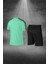 Battal Beden Erkek Su Yeşili Dri-Fit Kumaş Spor Için Konforlu Cepli Kısa Kol Tişört Şort Ikili Takım (4XL-10XL) 4