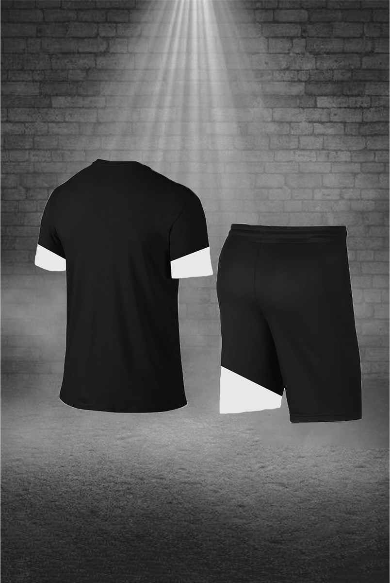 POSEIDON STORM Erkek Siyah Dri-Fit Kumaş Baskısız Yuvarlak Yaka Kısa Kol Tişört Şort Alt Üst Takımı (S-3xl) görsel 4