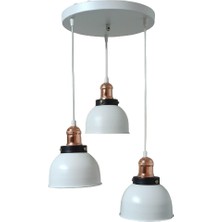 Dylight Retro Metal Beyaz 3 Lü Bakır Duylu Dekoratif Rustik Sarkıt Avize Çap:30 cm