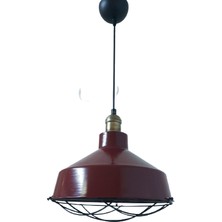 Dylight Retro Metal Bordo Eskitme Duylu Kafesli Ruktik Tekli Sarkıt Kafe Mutfak Aydınlatma Çap:30 cm