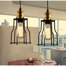 Dylight Retro Metal Siyah Kafesli Yuvarlak 2 Li Sarkıt Avize Çap:30 cm